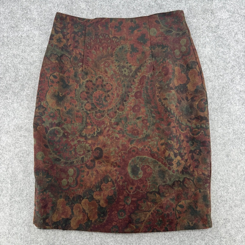 Forenza Pencil Skirt Women 8 Paisley Burgundy Floral Tapestry EUC
